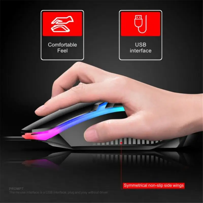 T6 USB Káblové Klávesnice Myši Nastaviť Rainbow LED Podsvietenie Herné Klávesnice Gaming Myš Pre Notebook PC 2 Voliteľné Farby