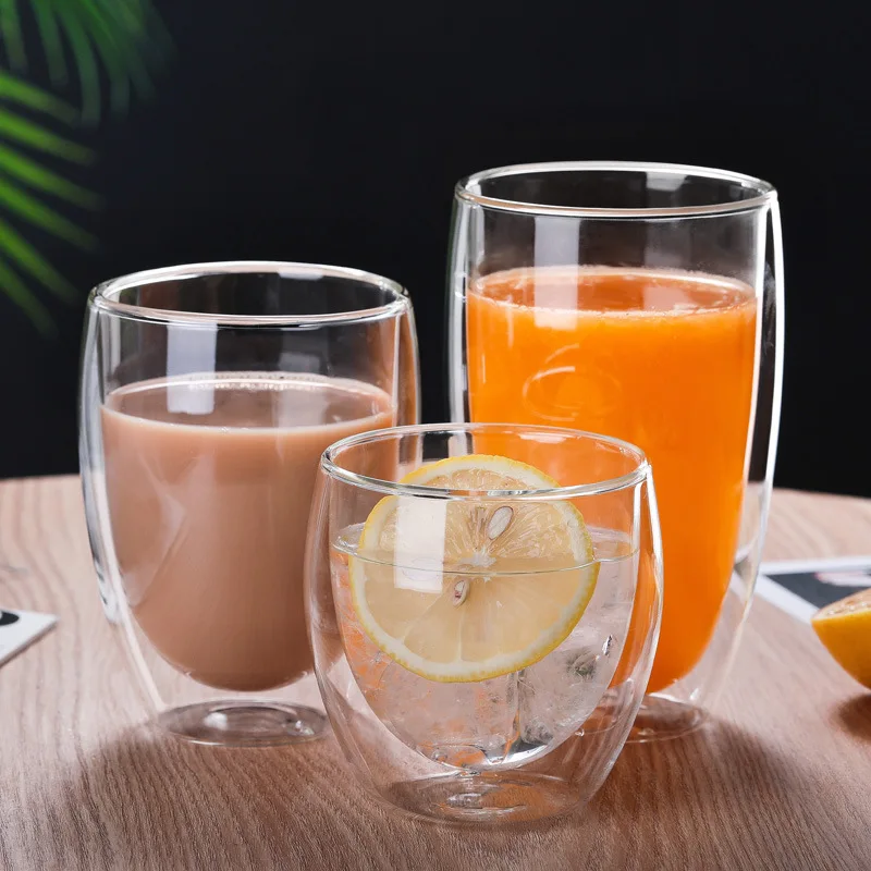 Transparentné dvojité izolované sklo kávu, pohár mlieka, whisky, čaj pivo koktail vodka sklo pitie riadu pohára pohár 0