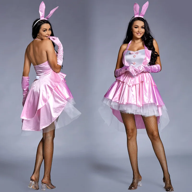 Umorden Žien 3 Ks Sexy Kostým Bunny Dievča Smoking Chvosty Halloween Klubu Strany Efektné Šaty Plus Veľkosť Ružová 0