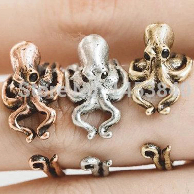 Veľkoobchod Nové Módne Octopus krúžok,morských zvierat,nastaviteľné krúžky,ročník,darček Zadarmo loď 12pcs/veľa
