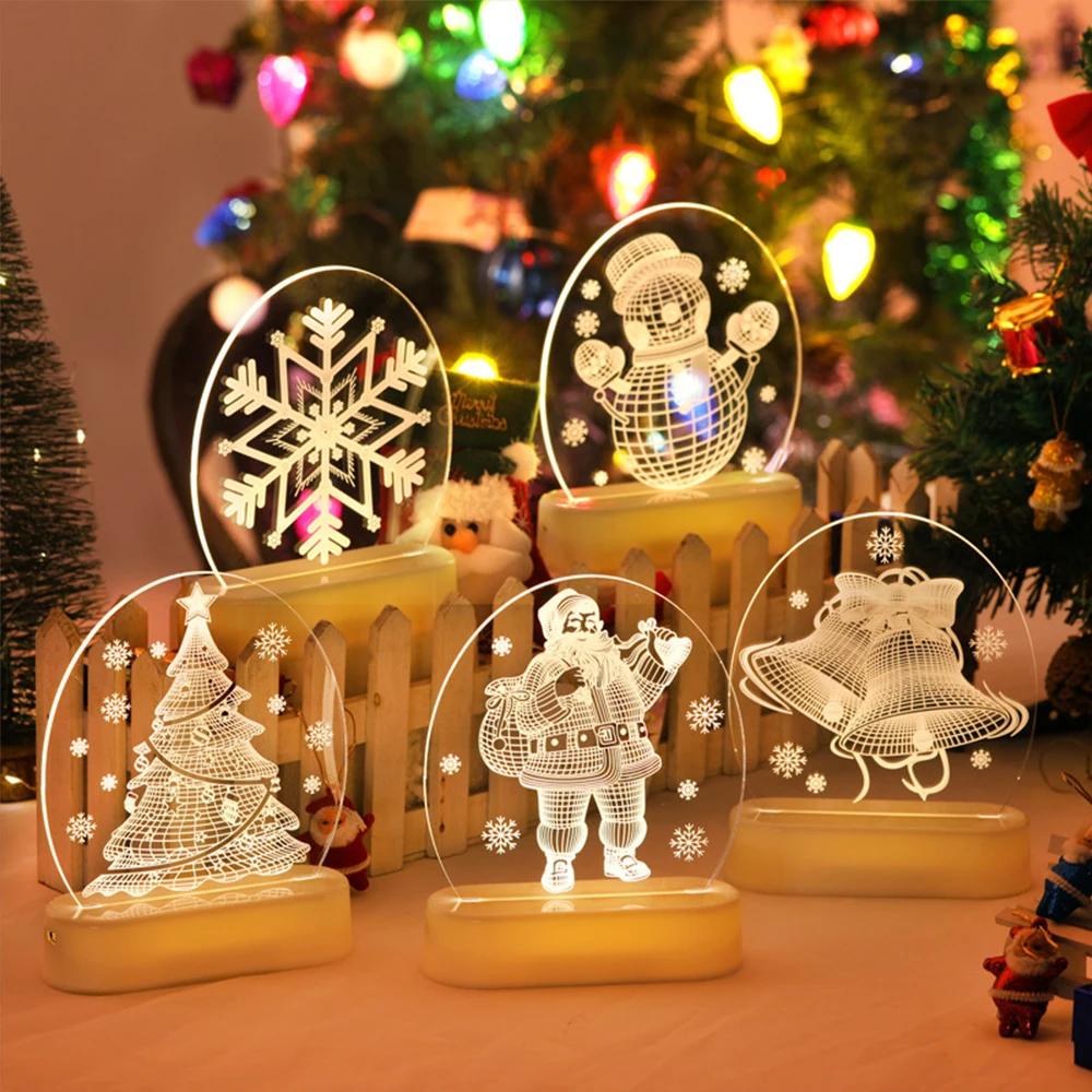 Vianočné Dekorácie pre Domov Strom Elk 3D Akrylové Nočné Svetlo Vianočné Darčeky na Nový Rok Doma Decore String Svetlá Santa Claus Ornament