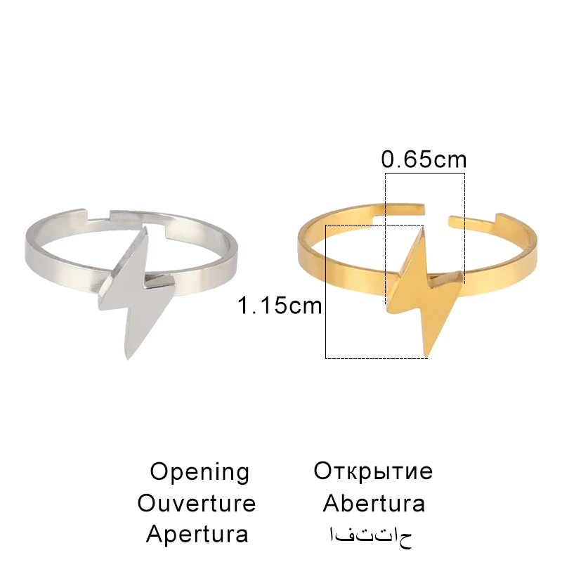 Z nehrdzavejúcej ocele Lightning Krúžok Otvoriť Resizable Prstene pre Ženy Módne Jednoduché Krúžok Fashion Party Prstene, Šperky Najlepší Darček