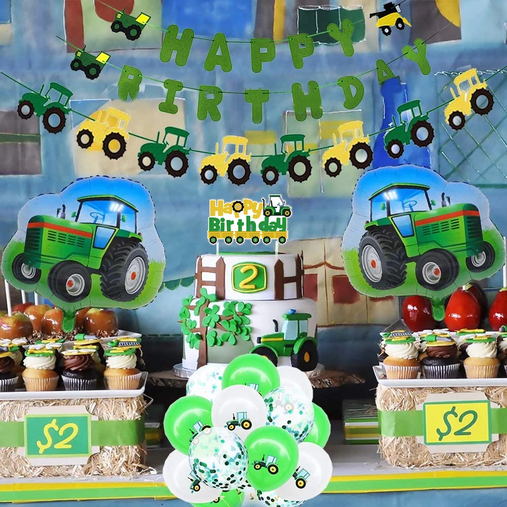 Zelená Farmy Traktora Tému Party Dekorácie Bager Vozidla Happy Birthday Banner Garland Cupcake Vňaťou 1. 2 Party Dekorácie 0