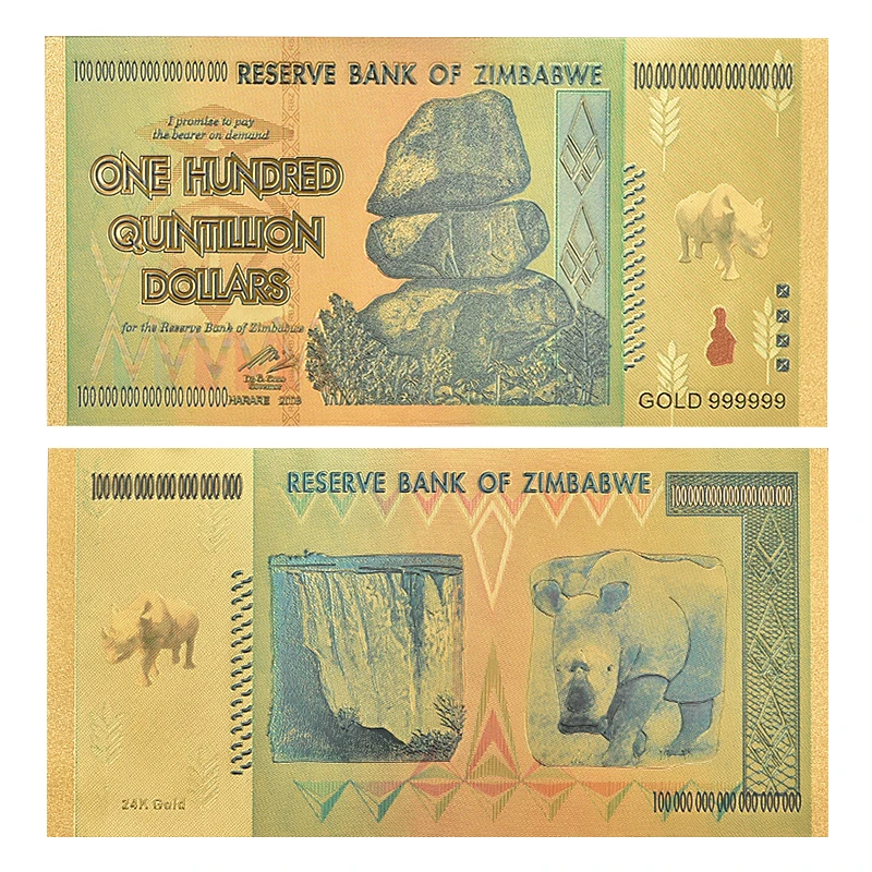 Zimbabwe $Z100 Bilióna Eur/100 Quintrillion/5 Octillion/100 Decillion Dolár Zlatej Fólie Bankoviek Replika Papierové Peniaze Business Darček 0