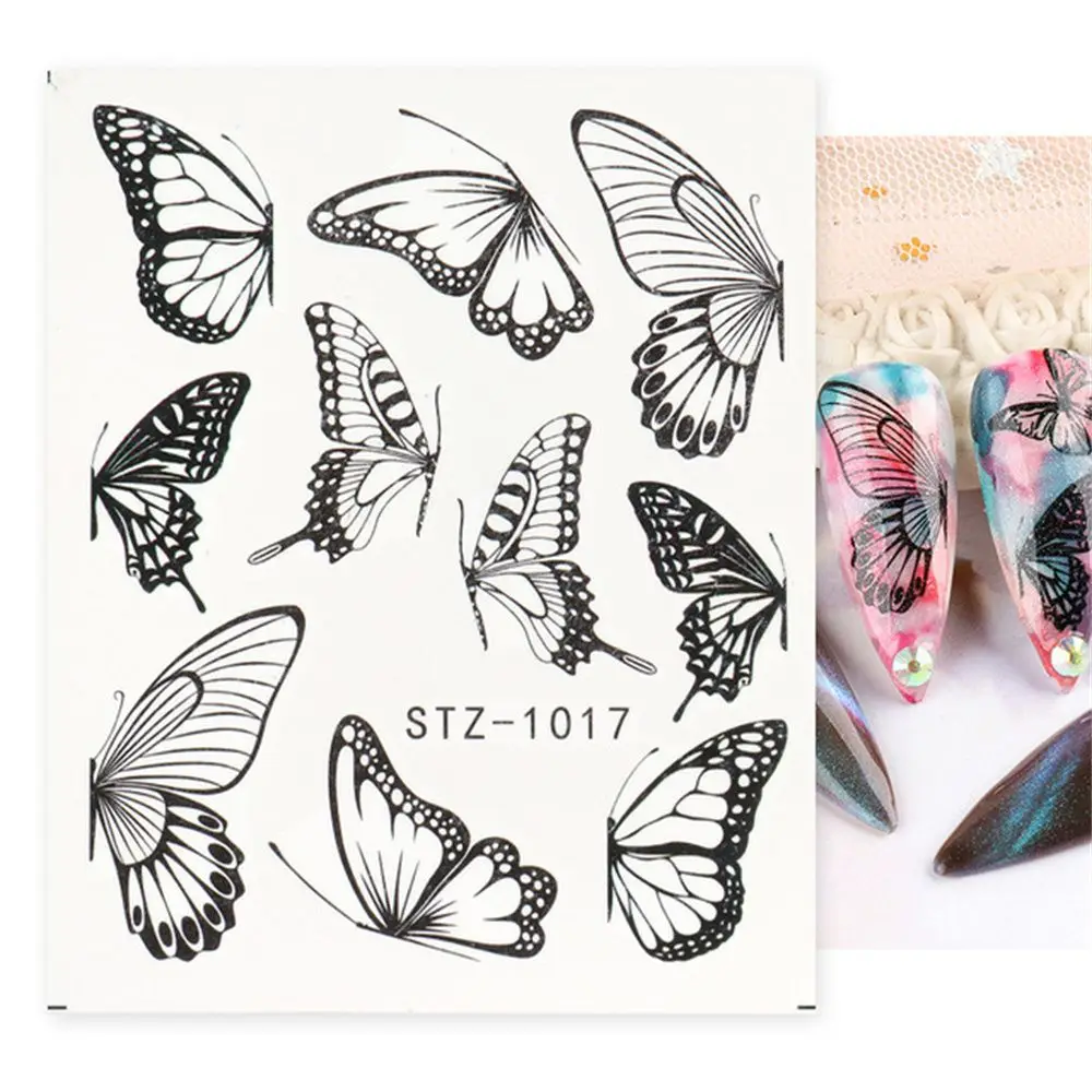 Čierny Motýľ Nechty, Nálepky, Nálepky Biely Kvet Lepidlo Na Manikúru, Ozdoby Dizajn Pre Nail Art Manikúra Dekorácie Salón 0