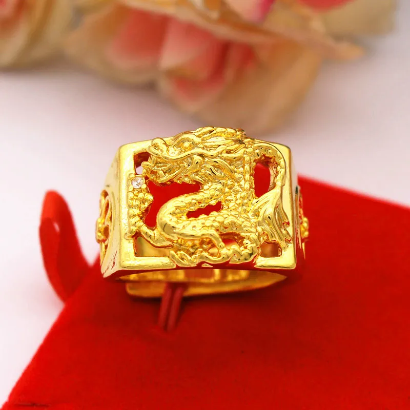 Čínskej Tradície starovekých 24K Zlato, šperky Dračie krúžky pre Podnikanie mužov, Svadobné Prstene Nastaviteľné Šperky Veľkoobchod ping