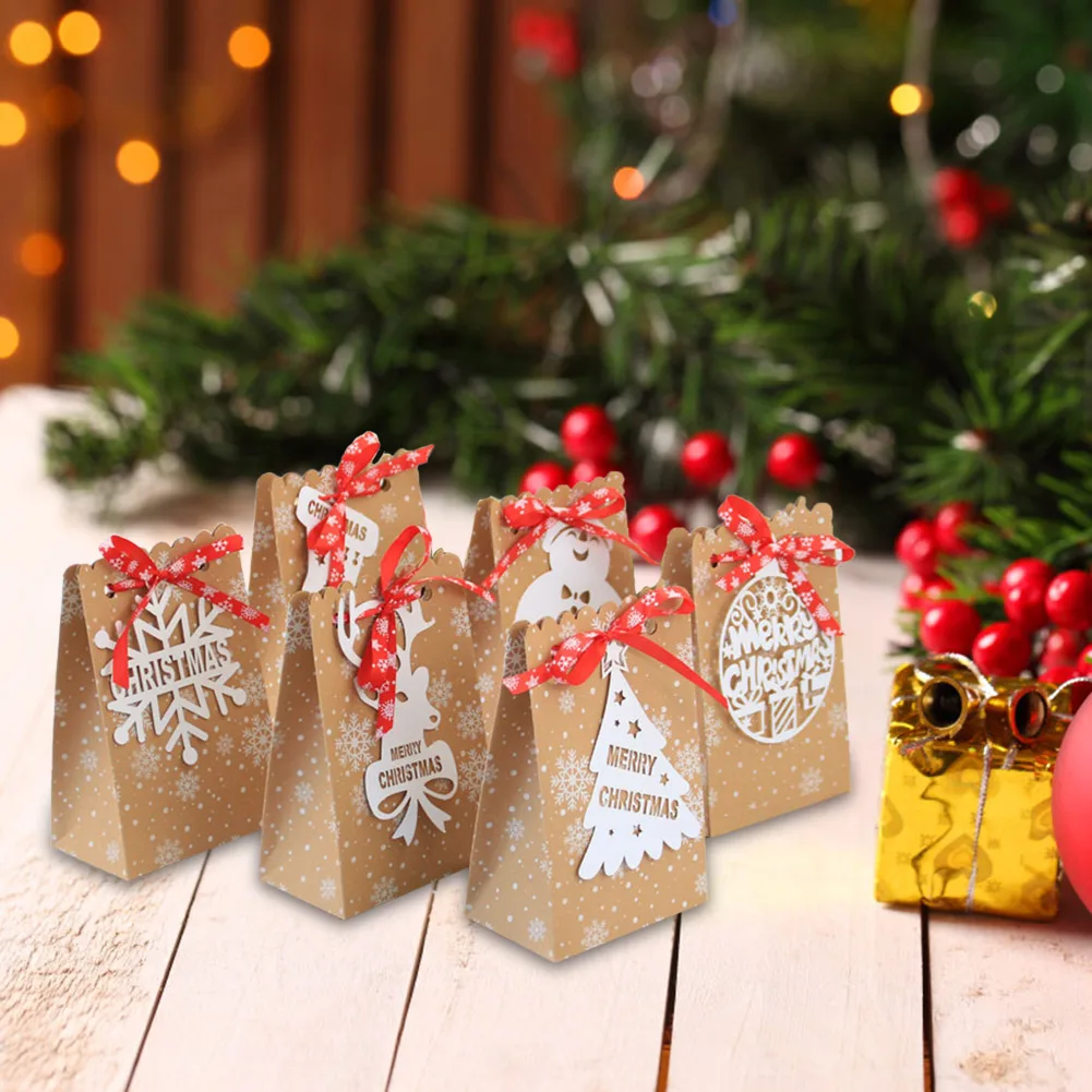 Štýlový Kraft Papier Taška Snehuliak Snowflake Vianočné Pančuchy Pečenie Cookies Darčekové Balenie Skladovanie Taška Vianočné Dodávky