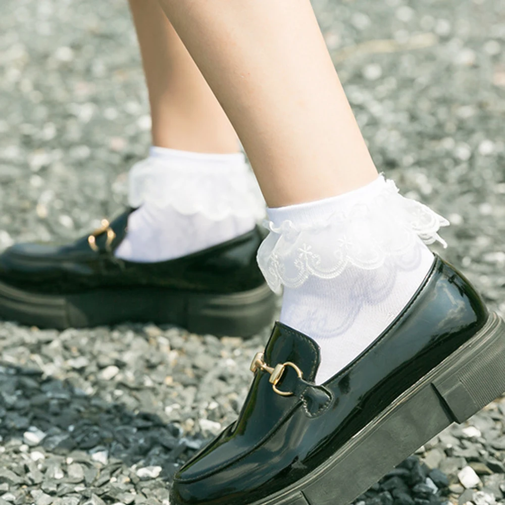 Ženy Harajuku Sladké Retro Čipky Krátke Ponožky Lolita Naberaný Prehrabať Bavlna Princezná Ponožky Dievčatá Mäkké Pohodlné Pevné Členkové Ponožky
