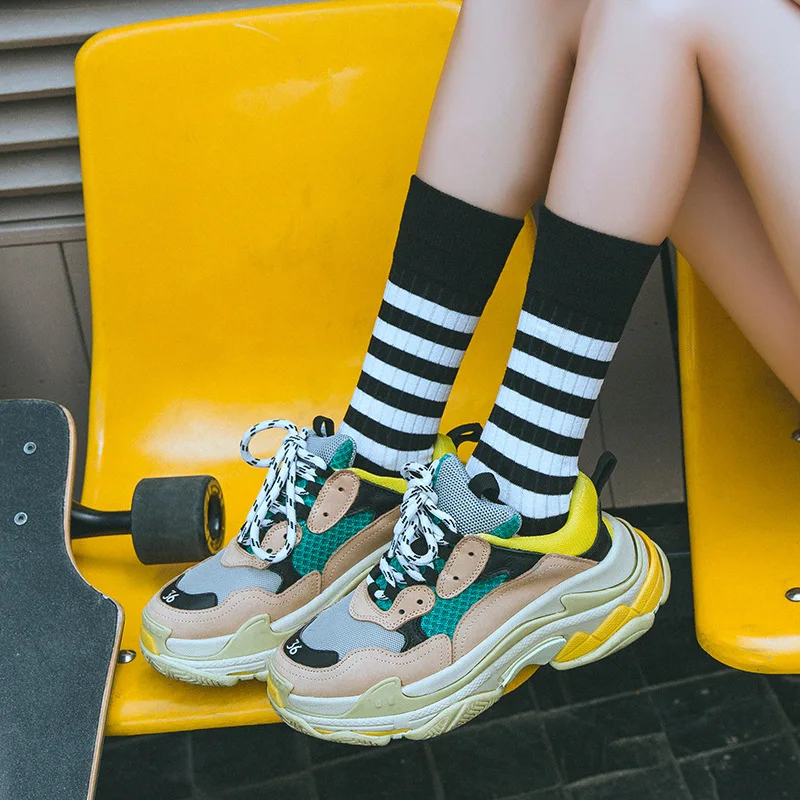 Ženy, Prekladané Potlačené Bavlnené Ponožky Harajuku Módne Vysokej Kvality Novinka Zábavné Bežné Happy Street, Skate Ponožky Jeseň Zima 0