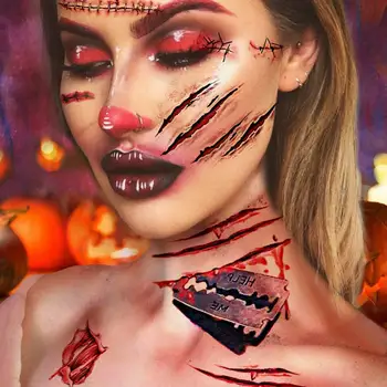 30pcs/set Halloween Dočasné Tetovanie Nálepky Falošné Rany, Jazvy, Modriny Zombie Cosplay Party Tvár Body Art make-up, Tetovanie Nálepky