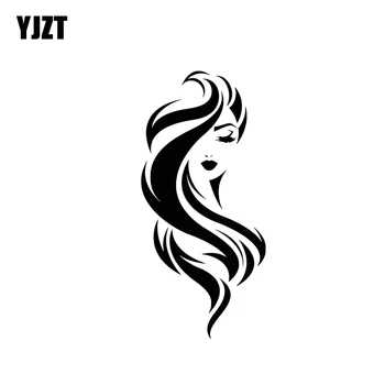 YJZT 8.9*19.2 CM Sexy Dlhé Vlasy, Tiché Dievča Tvár Kvalitné Čierna/Strieborná Vinyl Odtlačkový Fantastický Štýl Auto Nálepky, C20-0460
