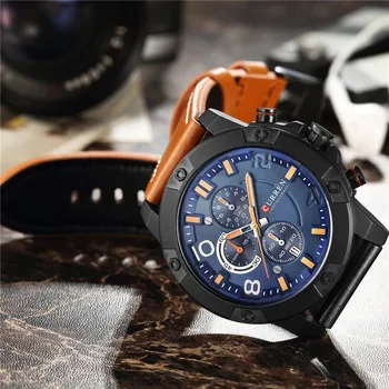 Nové Hodinky Mužov Luxusné Značky CURREN Módne Športové Náramkové hodinky Chronograf Kožený Remienok Quartz Muž Hodiny Relogio Masculino 2