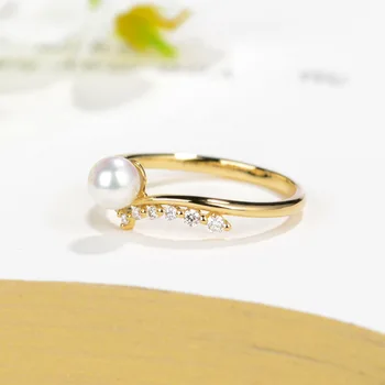 Simulované Pearl Prstene Pre Ženy Cubic Zirconia CZ Pripraviť Prst Charms Svadobné Zapojenie Zlaté Ozdoby, Šperky, Doplnky