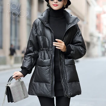 Novmoop pravej kože ženy dole kabát hlbokej zime jednoduchý elegantný štýl špeciálne povrchové Chaqueta de cuero para mujer LT3367