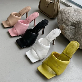 2022 Ženy Lete 10 cm Vysoké Podpätky Listov Tkaných Sandále Pani Ružová Nahé Papuče Luxusné Značky Dizajnér Stiletto Podpätky Fetish Topánky