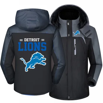 Detroit Mužov Lions Zimné Bundy Hoode Vonkajšie Oblečenie Futbal, Športové Vetru Kabát teplé Plus Velvet Zips Bunda Pre Človeka 0