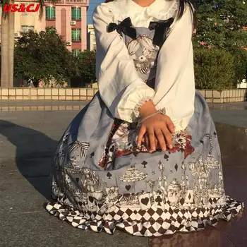 2021 Japonský Gothic Lolita Šaty Dievčatá Ročník Tmavé Pohreb Lolita Jsk Šaty Harajuku V Pohode Bez Rukávov Punk Podväzkové Šaty