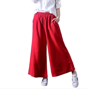 2021 nová jar, jeseň žena širokú nohu, nohavice voľné bežné členok-dĺžka nohavice módne vysoký pás nohavice čierna červená modrá