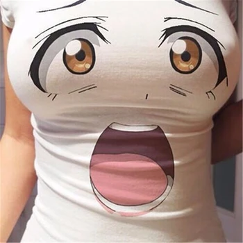 Ženy Zábavnej 3D Oči Vytlačené T-shirt Sexy Anime Karikatúra Roztomilý Výraz zvieracia kazajka Krátky Rukáv T košele, Topy Dámske Slim Tees