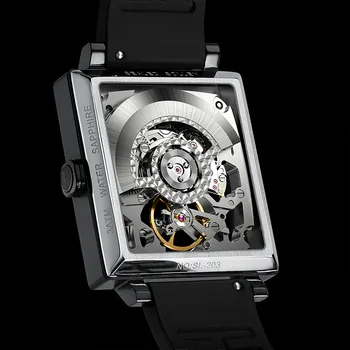 SOLLEN Sapphire Crystal Automatické Mechanické Hodinky Mužov Námestie Náramkové hodinky Mužov Vysokej Kvality Pohybu Nepremokavé Dizajn Skeletu