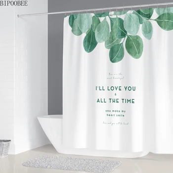 Moderný Sprchový Záves Zelené Listy Rastlín Kúpeľňa Závesy pre Domáce Dekorácie Polyester Textílie Vaňou Displej s 12 Háčiky
