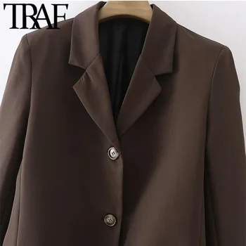 TRAF Ženy Móda Office Nosenie Singel svojim Sako Kabát Vintage Dlhý Rukáv Welt Vrecká Žena vrchné oblečenie Elegantné Veste