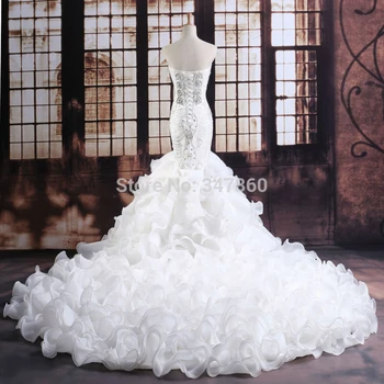 Luxusné kryštály morskej panny svadobné šaty Drahé svadobné vestido de noiva župan mariage de vestido de noiva curto 2021 Prispôsobiť 0