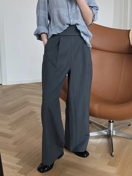 TWOTWINSTYLE Rovno Pevné Nohavice Pre Ženy, Vysoký Pás Voľné Minimalistický Nohavice Žena kórejský Módne Oblečenie 2021 Štýl Nové