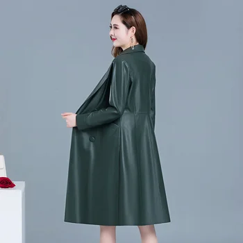 2022 Nové Streetwear dlhé štýl dvojité breasted Pu kožené Zákopy srsti ženy temperament Windbreaker kožené Outwear
