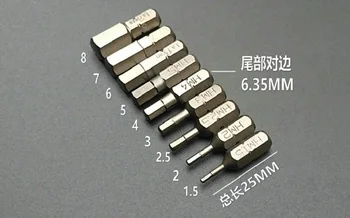 Nové 9kinds H1.5-8 mm Metrika Skrutkovač Hex Bitov L25mm Magnetické S2 Ocele 1/4