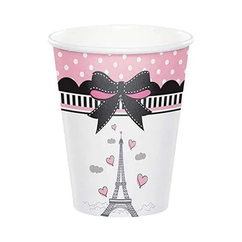 1 Nastavte Svadobné Party Dodávky Ružová Jednorázový Riad Nastaviť Dievčatá Narodeninovej Party Dekorácie, Paríž, Eiffelova Veža Papier Doska Pohár