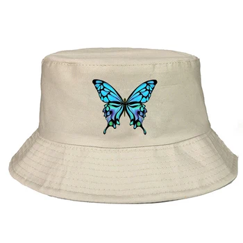 Blue Butterfly Bavlna Mužov Vedierko Hat Bežné Divokej Ženy Povodí Klobúk Rybár Klobúky Vonkajšie Tieni Príslušenstvo