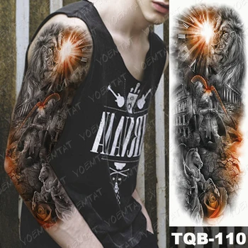Veľké Arm Tattoo Rukáv Indickej Vlk Bojovník Nepremokavé Dočasné Tatto Nálepka Lev Maori Totem Body Art Full Falošné Tetovanie Mužov