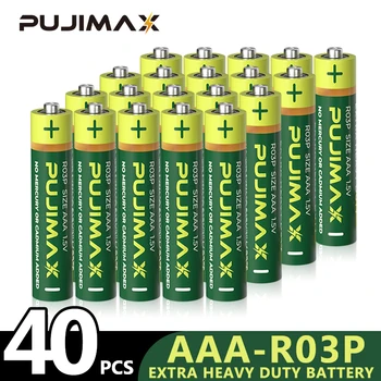 PUJIMAX 40Pcs Uhlíkové Batérie 1,5 V AAA R03P Suché Batérie Extra Ťažká Jedno Použitie Batérie Nový Upgrade Bezpečné a Trvalé 1