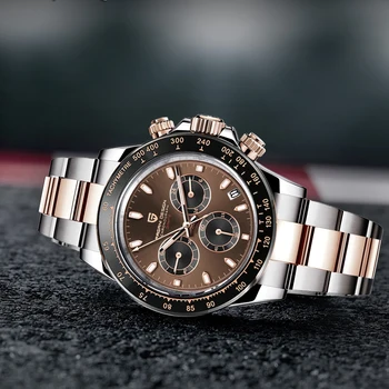 PAGANI DIZAJN Čokoláda Športové Náramkové hodinky chronograf Luxusné Quartz hodinky pre mužov, 100M Vodotesné VK63 Automatický dátum sledovať mužov 1