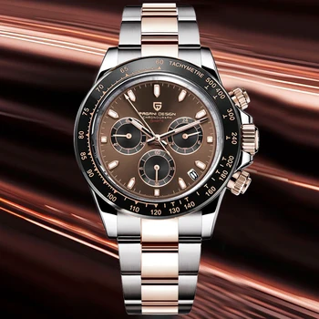 PAGANI DIZAJN Čokoláda Športové Náramkové hodinky chronograf Luxusné Quartz hodinky pre mužov, 100M Vodotesné VK63 Automatický dátum sledovať mužov 2