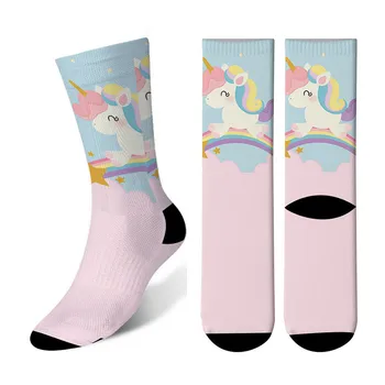 Cartoon Kawaii Jednorožec Grils Krátke Ponožky Roztomilý 3D Tlač Zábavnej Happy Rainbow Nylonové Ponožky Ženy Móda Ružová Harajuku Mäkké Ponožky