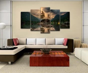Horské Jazero Lightning Krajiny 5 Kus Plátno na Stenu Umenie Obývacia Izba Moderné Abstraktné Maľby Vytlačí Spálňa HD Domova