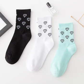 Nové Kawaii Diamond Socking Bavlna Farba Harajuku Módne Jednoduchosť Mäkké Hip Hop Škole Štýl Radi Vtipné Mužov a Žien Ponožky