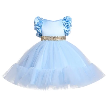 2022 Nový Rok na Vianoce Dievča Princezná malé lietajúce rukáv čipky Tutu malé šaty flower girl narodeninovej party gázy šaty