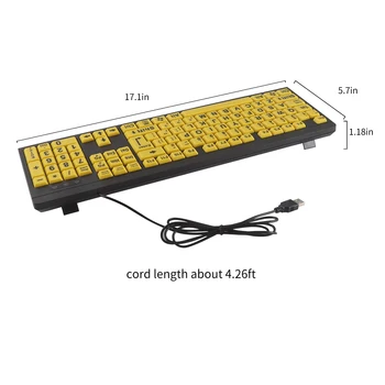 USB Káblové Keybaord 104 Keycaps Herné Klávesnice Žlté Tlačidlá Čierne Písmeno Veľké Tlač Tlačidlá Pre Zlý Zrak Starších Najlepší Darček