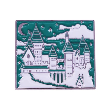 Čarodejníckom Svete Magic castle pod mihotavý nočnej oblohe brošňa pin Magické školy pin čiar wizardery Šperky