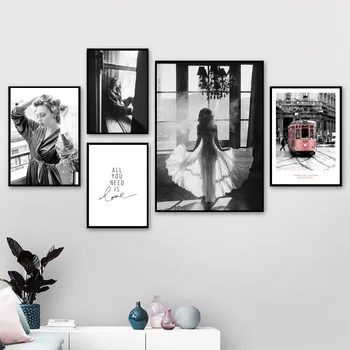 Sexy Dievča Okna Budovy Stene Umelecké Plátno Na Maľovanie Čierna Biela Nordic Plagáty A Potlačou Obrazov Na Stenu Pre Obývacia Izba Dekor 0