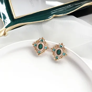 S925 Nové Módne Šperky Súd Moderný Dizajn Stud Náušnice Zelené Kamene Jemné Crystal Jemné Náušnice Ženy Šperky