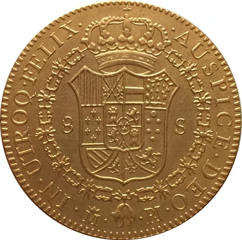 24 K zlatom 1773 Španielsko 8 Escudos - Carlos III mince kópia