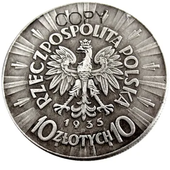 1935 Poľsko 10 Zlotych Strieborné Pozlátené Kópiu Mince