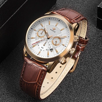 WWOOR 2021 Top Značky Luxusné Hodinky Mužov Klasické Kožené Business Quartz Kalendár Chronograf Nepremokavé náramkové hodinky Reloj Hombres