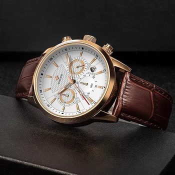 WWOOR 2021 Top Značky Luxusné Hodinky Mužov Klasické Kožené Business Quartz Kalendár Chronograf Nepremokavé náramkové hodinky Reloj Hombres 3