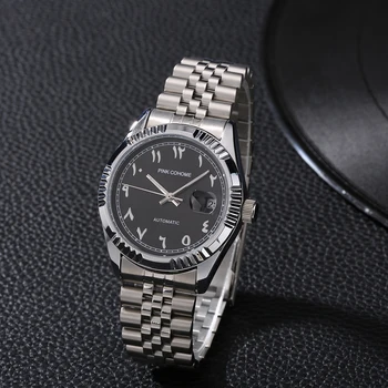 Luxusné Hodinky Hodín arabčina Sledovať Automatickom Vietor Pevnej Ocele 316L Nepremokavé Arabe Náramkové hodinky Islam Montre Mecanique