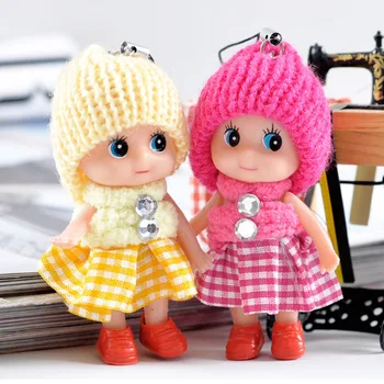 10 Ks/Set Detský Mini Bábiky Hračky Pre Dievčatá 8 cm Roztomilé Mäkké Plyšové Sukne bábiky Mobilný telefón prívesok Taška dekorácie Náhodné farby